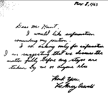 Forged note from Lee Oswald to Mr. Hunt